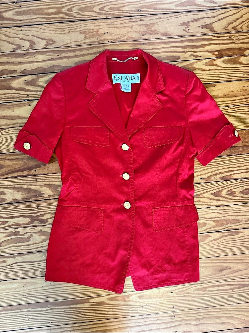 VINTAGE Escada Margaretha Ley Red Utility Jacket Size 40